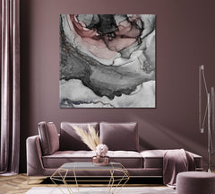 Modern Gray Marble Mystery Elegant Liquid Ebru Art Fluid Art, Oriental Marbling Canvas Print Artesty   