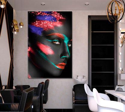 Fashion Portrait Dark-skinned Girl Color Make-up Canvas Print -  Vertical Fashion Canvas Print Artesty   