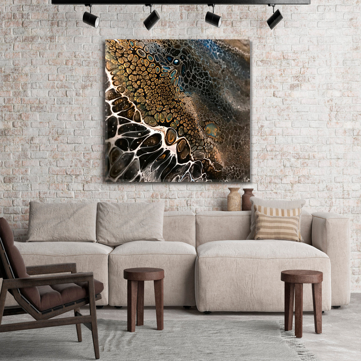 Brown Tones Acrylic Pouring Abstract Marbled Pattern Artwork Fluid Art, Oriental Marbling Canvas Print Artesty 1 Panel 12"x12" 