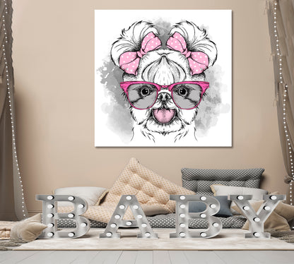 Cute Yorkshire Terrier Puppy Girl Pet Fashion Funny Whimsical Animal - S Kids Room Canvas Art Print Artesty   