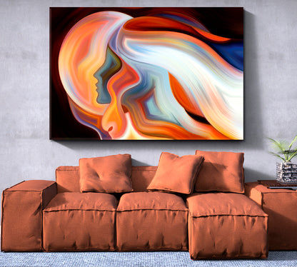 MOON AND HUMAN SILOUETTS Orange On Black Modern Art Contemporary Art Artesty   