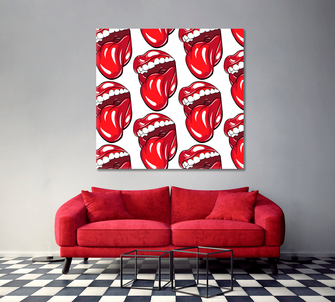 Mouth With Tongue Large Square Poster Pop Art Canvas Print Artesty   