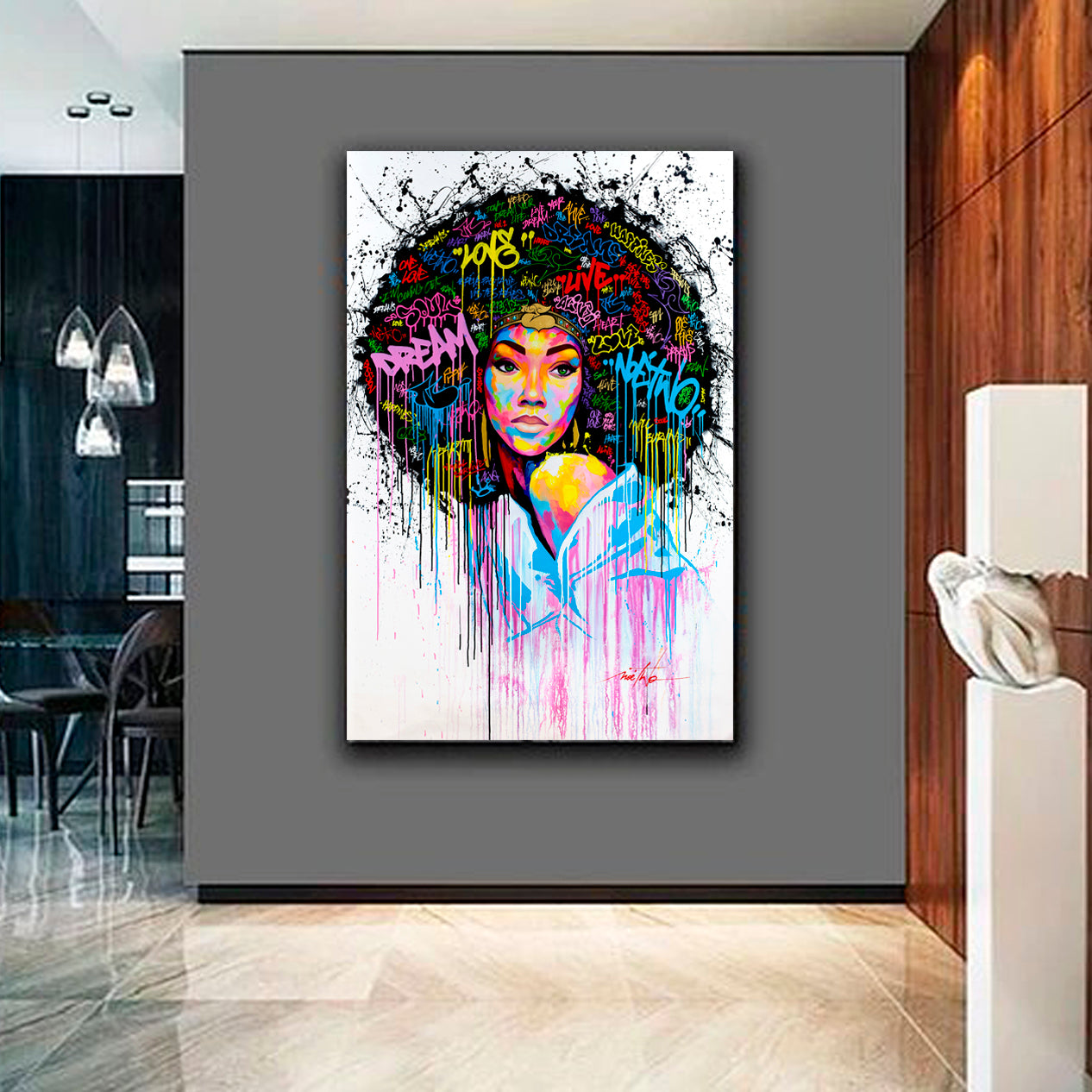 AFRICAN Beautiful Woman Pretty Woman Abstract Art Graffiti Style - Vertical Contemporary Art Artesty   