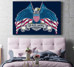GOD BLESS AMERICA Eagle Wings American Flag Vintage Style Poster Posters, Flags Giclee Print Artesty   