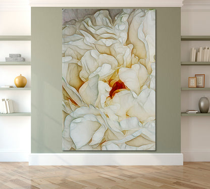 Peony Flower Petals Abstract Pattern Soft White Creamy Pastel Colors Canvas Print - Vertical Floral & Botanical Split Art Artesty   