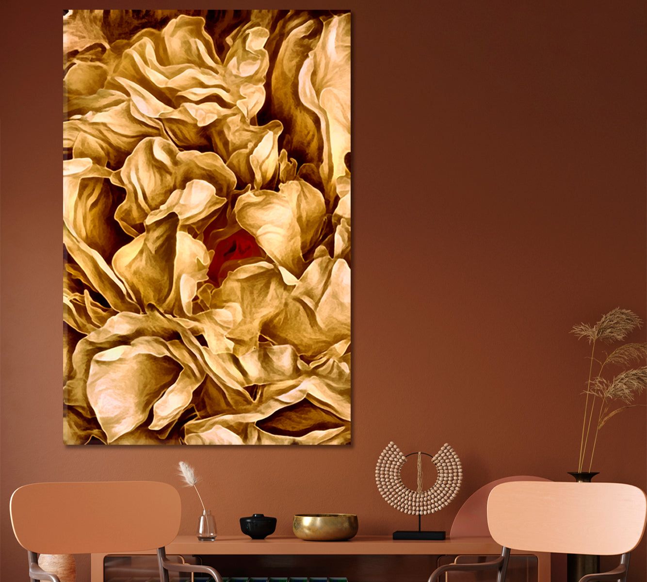 Peony Flower Petals Abstract Pattern Canvas Print - Vertical Abstract Art Print Artesty   