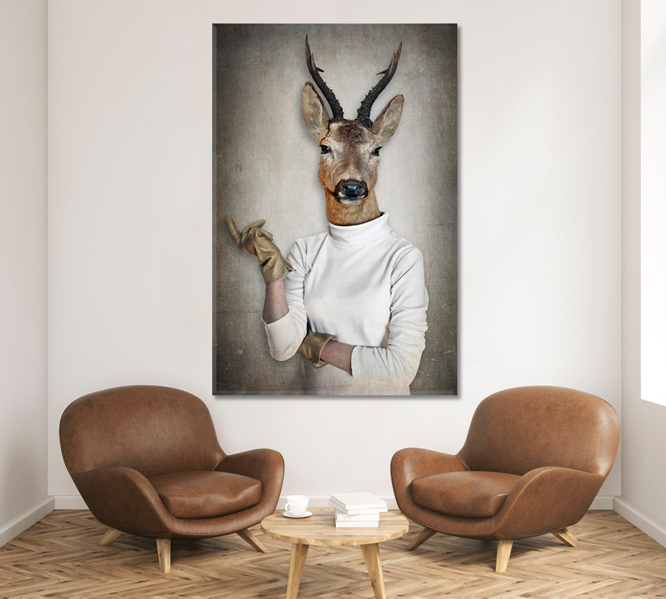 STYLISH HIPSTER DEER Vintage Style Poster Office Wall Art Canvas Print Artesty   