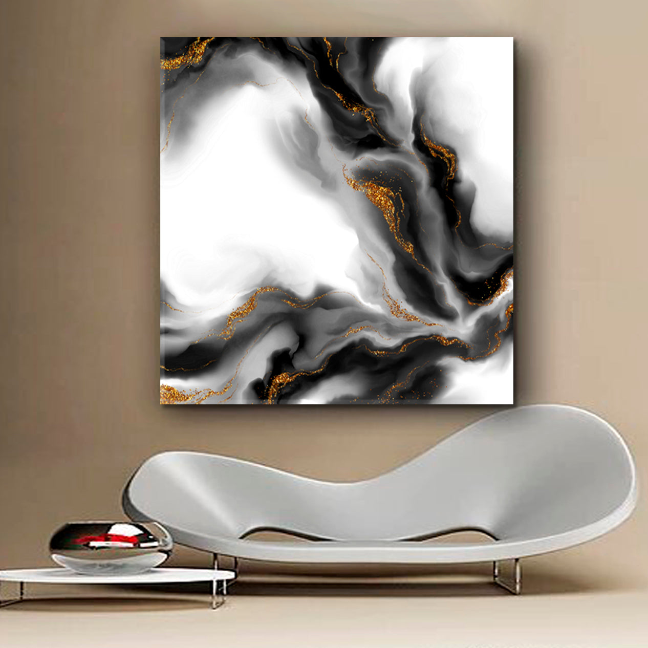 Black and White Marble Beautiful Trendy Art  - Square Panel Fluid Art, Oriental Marbling Canvas Print Artesty   