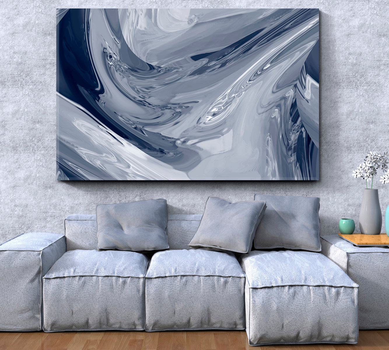 Beautiful Gray Liquid Abstract Chrome Metallic Effect Poster Fluid Art, Oriental Marbling Canvas Print Artesty   