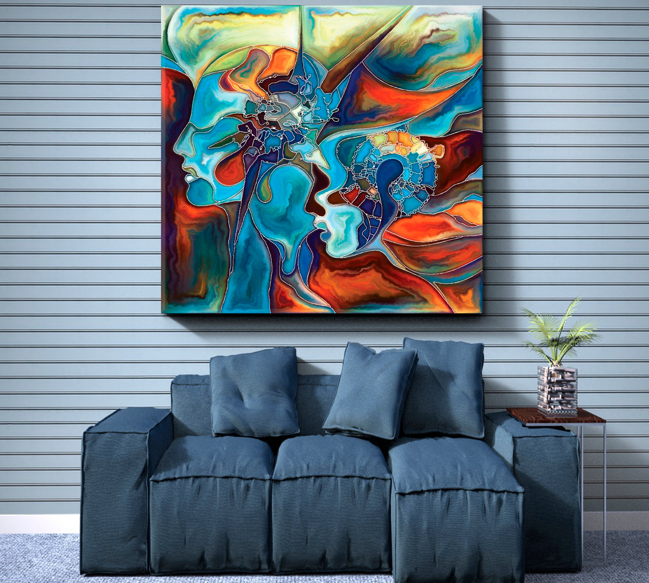 WORLD AND CONSCIOUSNESS Vivid Turquoise Orange Modern Art Abstract Art Print Artesty   