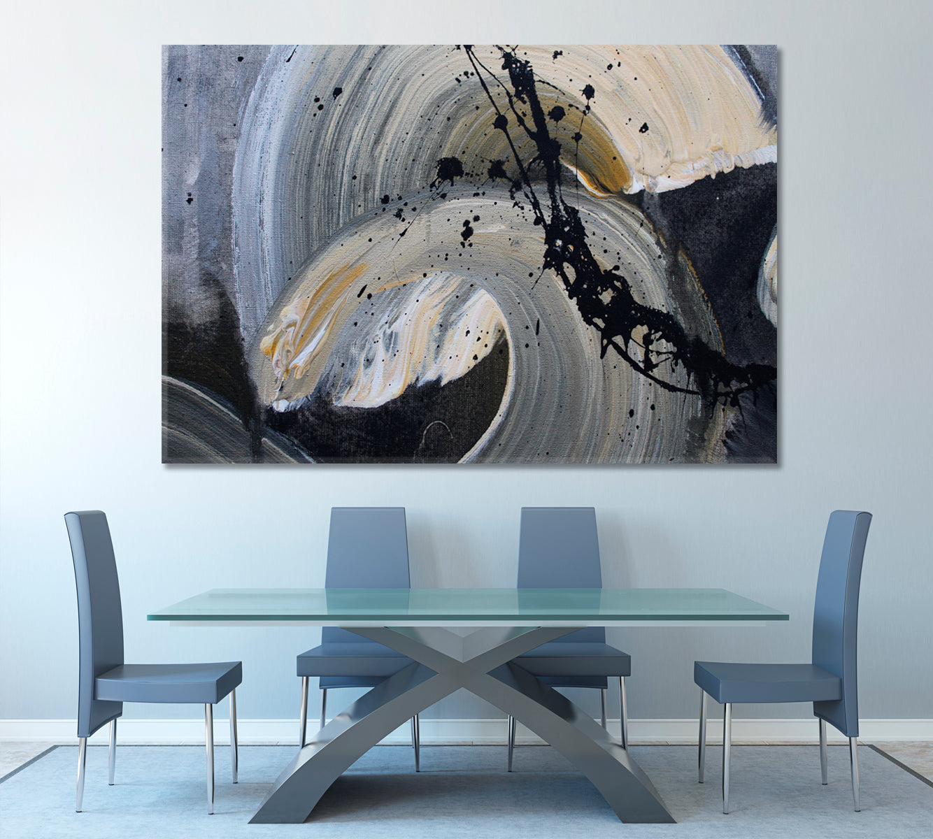 Black Splash Modern Abstract Brush Strokes Reliefs Grunge Artwork Contemporary Art Artesty 1 panel 24" x 16" 