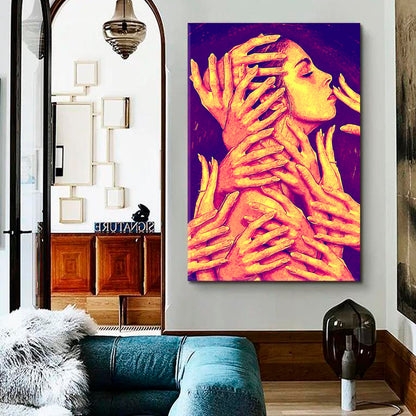 HANDS Touch Woman Face Moden Abstract Contemporary Art Artesty   