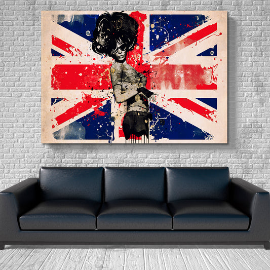 Fashion Woman British Flag Modern Grunge Style Posters, Flags Giclee Print Artesty   