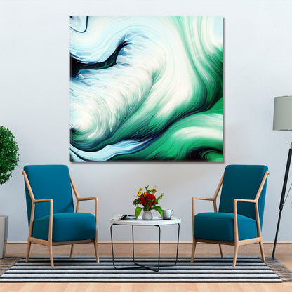 Green Waves Fluid Art Fluid Art, Oriental Marbling Canvas Print Artesty   