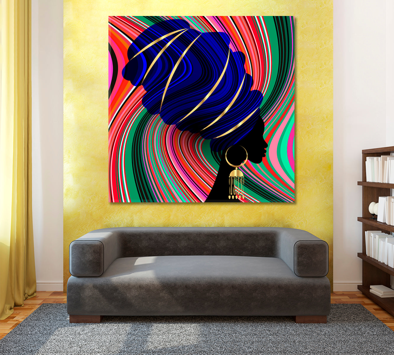 Trendy Twisted Lines Bright Indigo Fuchsia Mint Color Mix African Woman African Style Canvas Print Artesty   