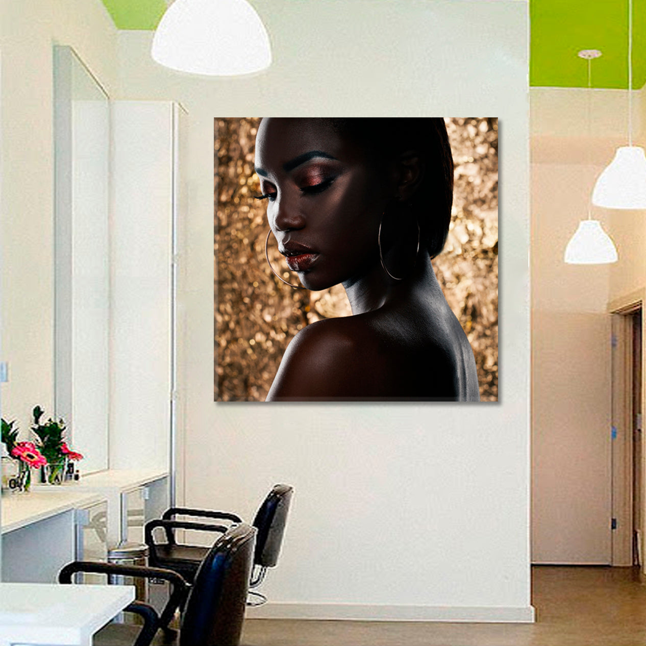 African Woman Gold Background Beauty Salon Artwork Prints Artesty   