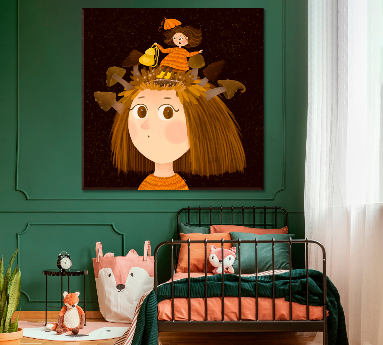 THOUGHTS Getting Into Big Head Surreal Kids Fairy Nursery Art Canvas Print | Square Panel Kids Room Canvas Art Print Artesty   