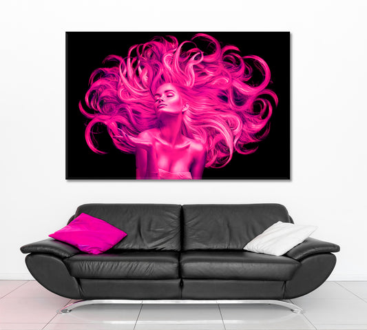 Pink Fluttering Hair Beautiful Woman Hairstyle Beauty Salon Concept Beauty Salon Artwork Prints Artesty 1 panel 24" x 16" 