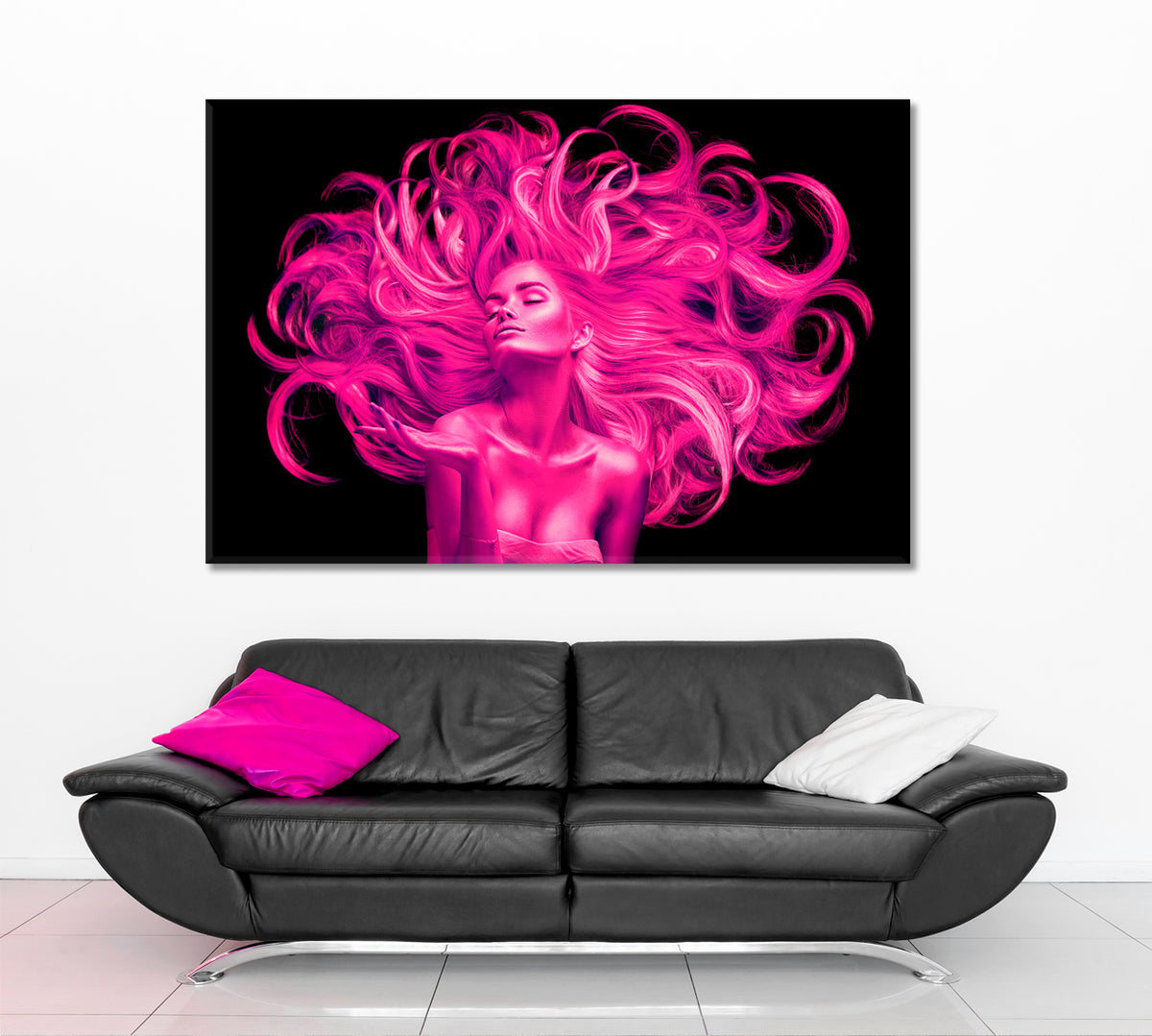 Pink Fluttering Hair Beautiful Woman Hairstyle Beauty Salon Concept Beauty Salon Artwork Prints Artesty 1 panel 24" x 16" 