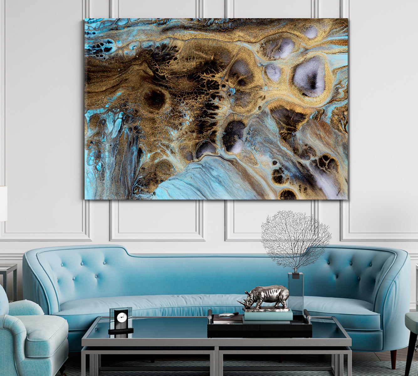 Modern Abstract Marble Acrylic Painting Fluid Art, Oriental Marbling Canvas Print Artesty   