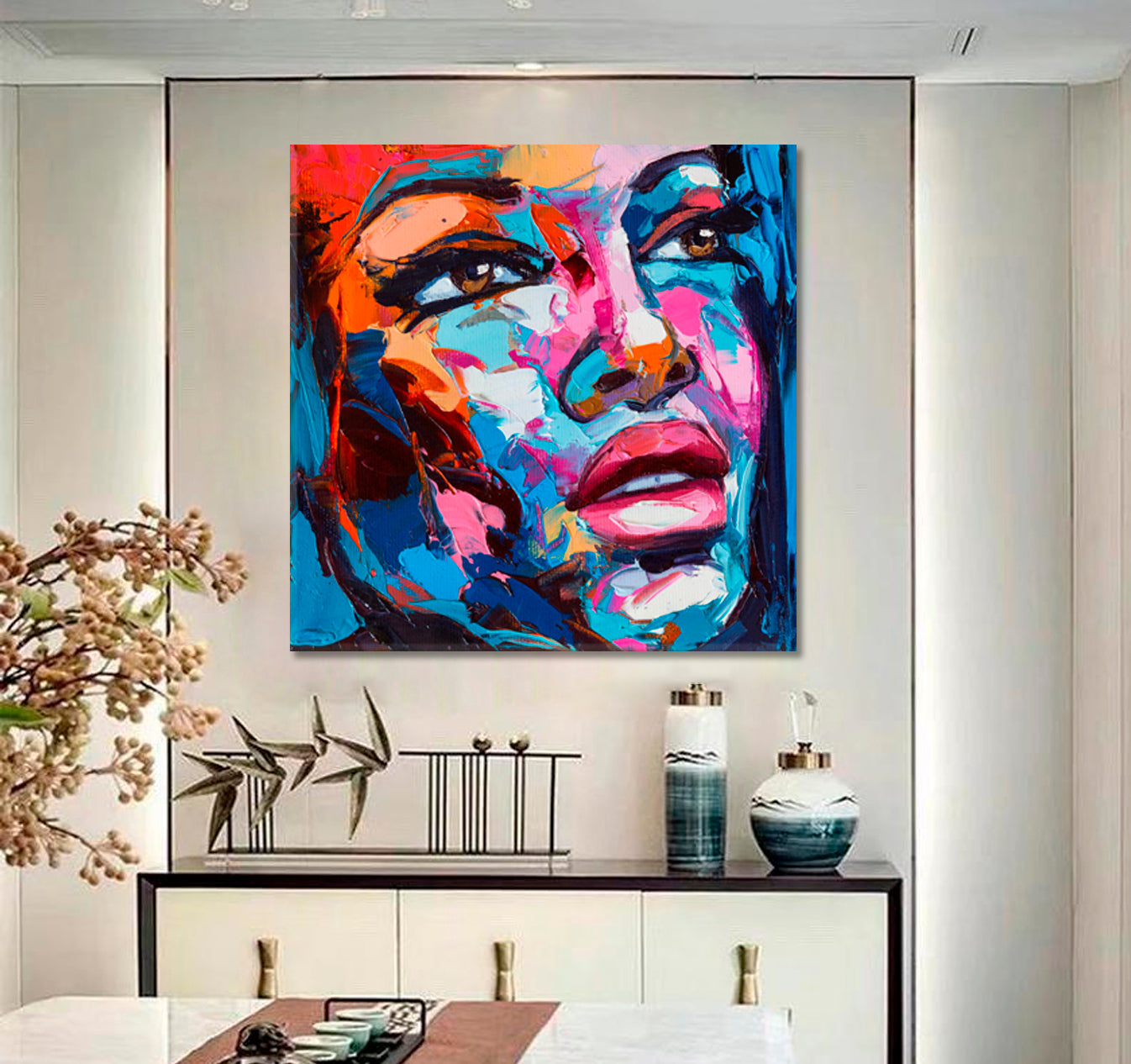 COLORFUL EMOTIONS Pretty Girl Portret Modern Art - Square Panel Contemporary Art Artesty   