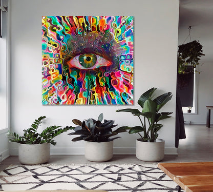 Colorful Eye Abstract Expressionism Canvas Print - Square Panel Contemporary Art Artesty   