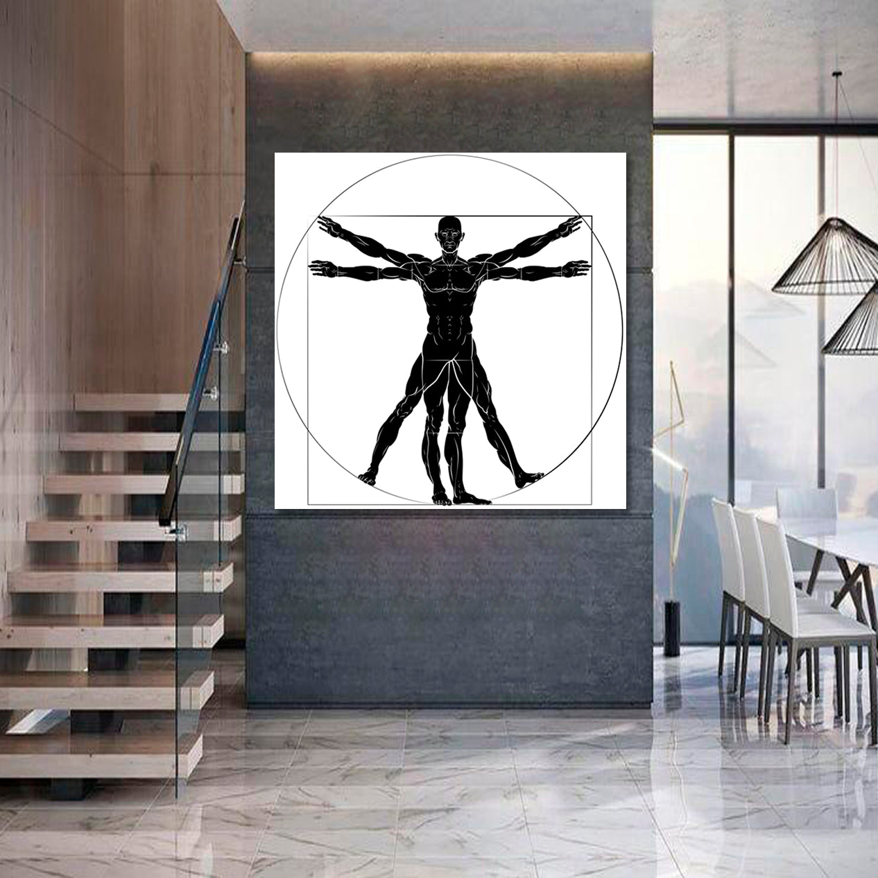 VITRUVIAN MAN Leonardo Da Vinci Style | Square Black and White Wall Art Print Artesty   