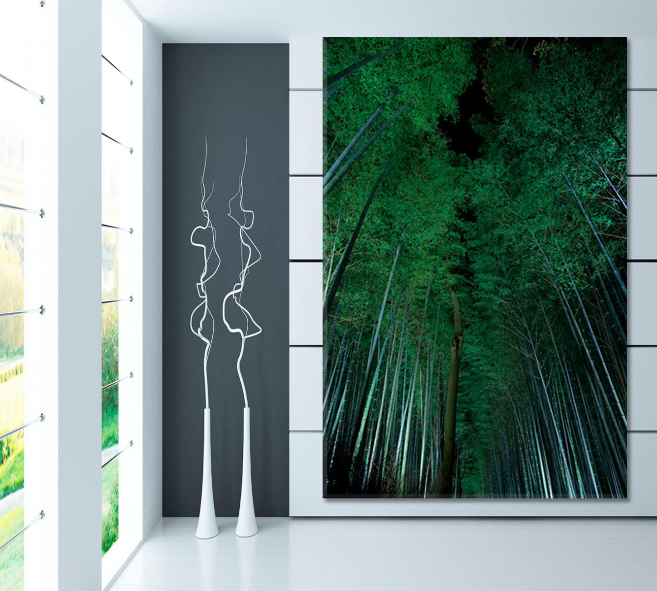 Bamboo Grove in Kyoto Exotic Forest Trees Canvas Print - Vertical Floral & Botanical Split Art Artesty   