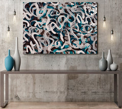 INSPIRED BY POLLOCK Turquoise Brown White Gray Strokes Modern Art Contemporary Art Artesty 1 panel 24" x 16" 