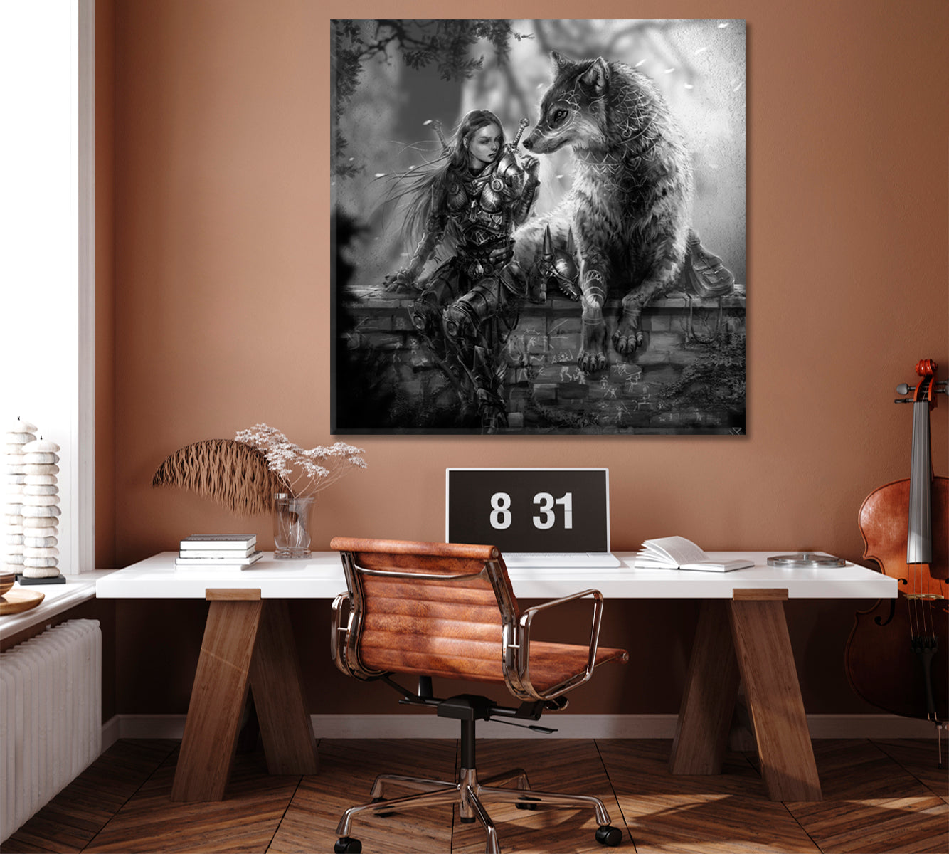 LADY OF WOLVES Mystical Woman Wild Wolf Fantasy Concept Canvas Print - Square Surreal Fantasy Large Art Print Décor Artesty   