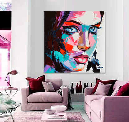 COLORFUL MOOD Pretty Girl Portret Modern Art - Square Panel People Portrait Wall Hangings Artesty   