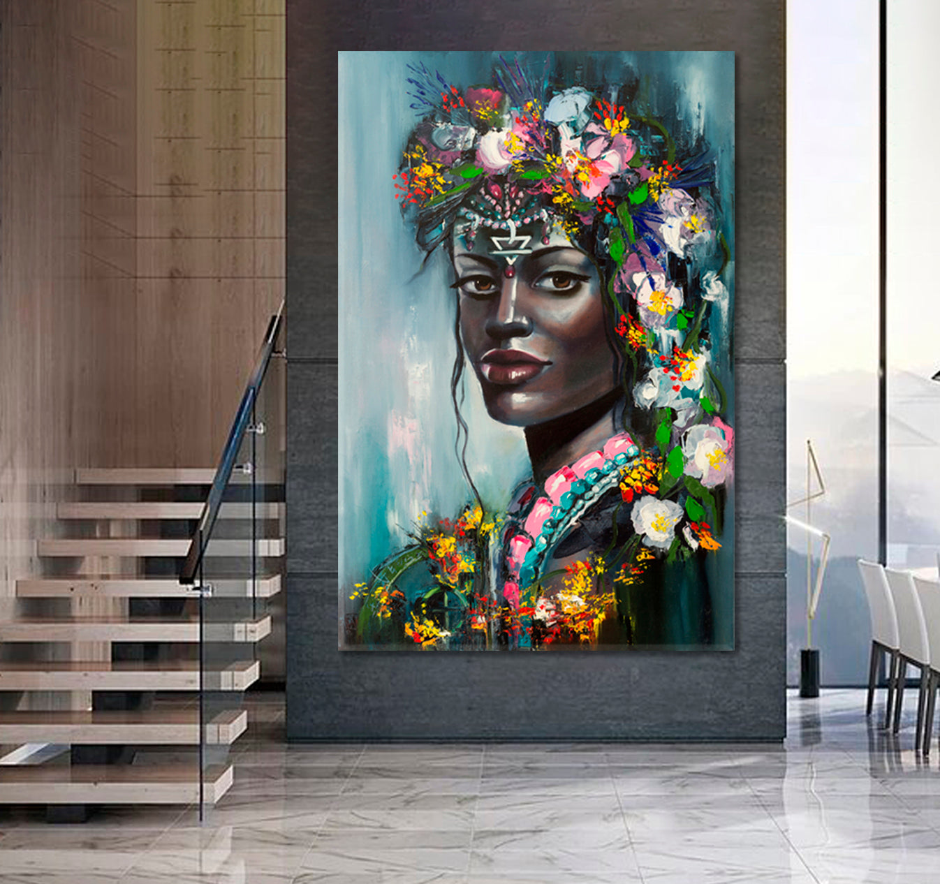 EARTH Beautiful African American Woman Magic and Mythology   - Vertical 1 panel Fine Art Artesty   