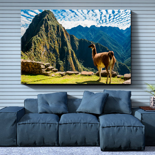 Seven World Wonders Machu Picchu Peru Mountain Ridge Lama Famous Landmarks Artwork Print Artesty   