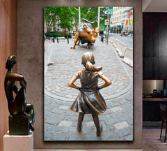 Fearless Girl Facing Charging Bull Urban Attraction USA - V Cities Wall Art Artesty   