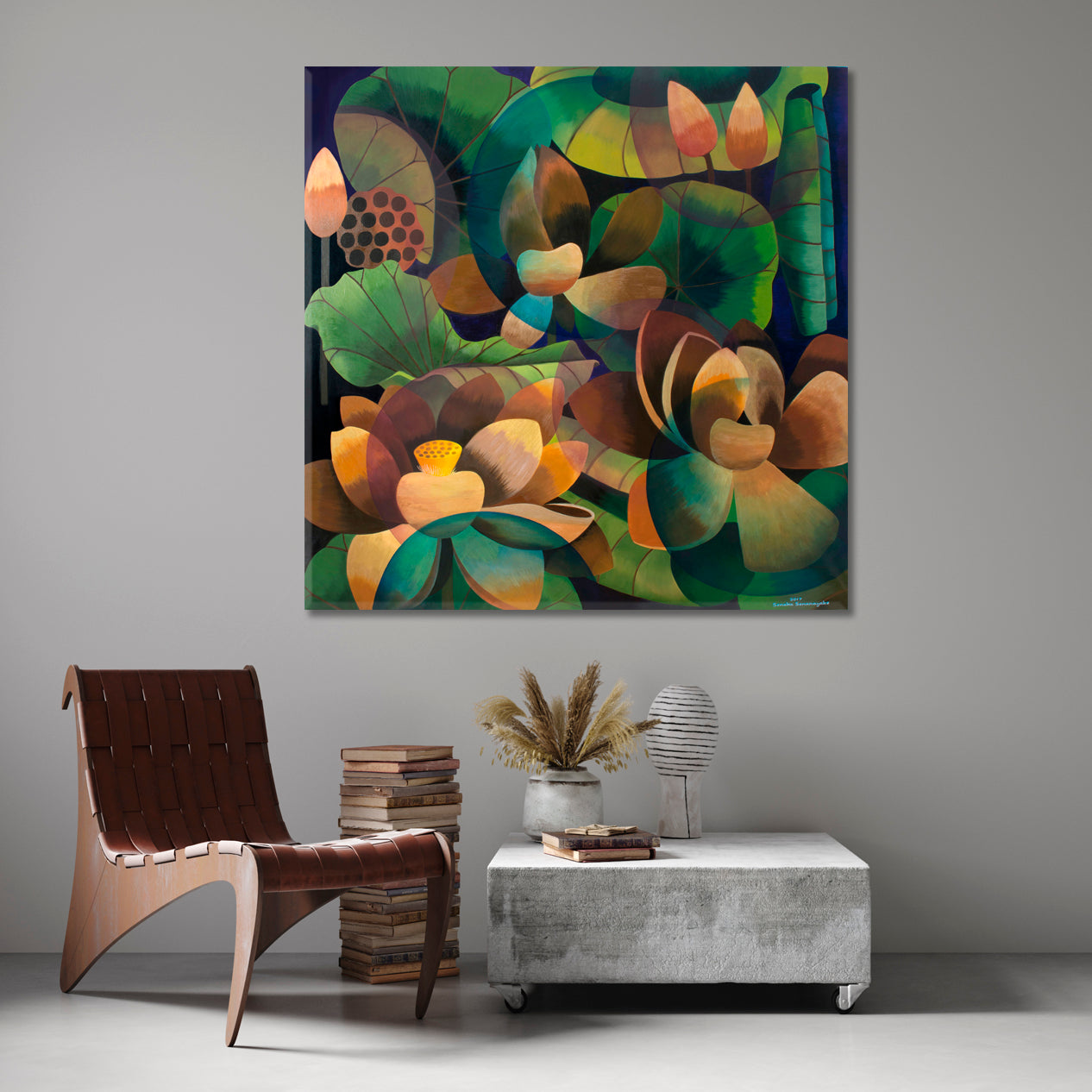 LOTUS Tropical Garden Abstract Contemporary Cubism Tropical, Exotic Art Print Artesty   