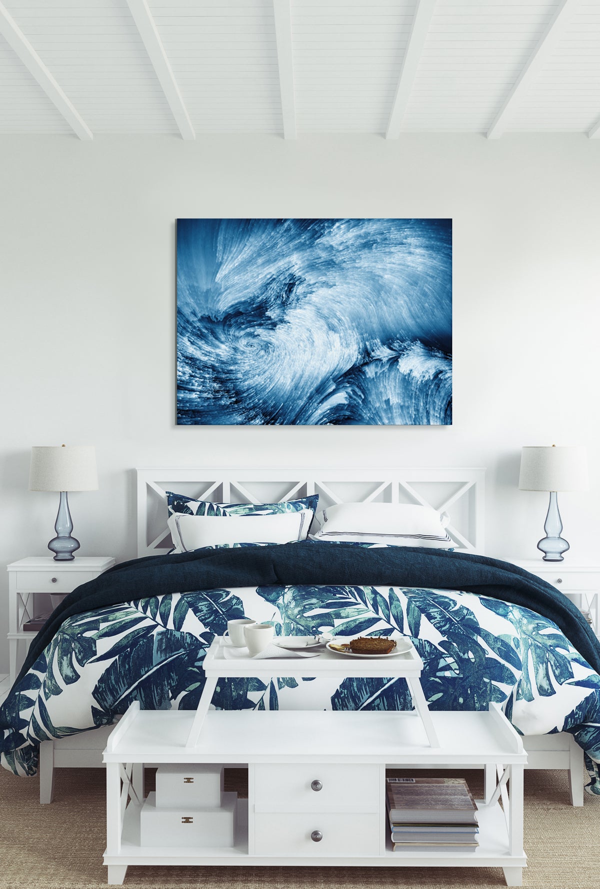 Blue Color Swirls Fluid Art, Oriental Marbling Canvas Print Artesty 1 panel 24" x 16" 