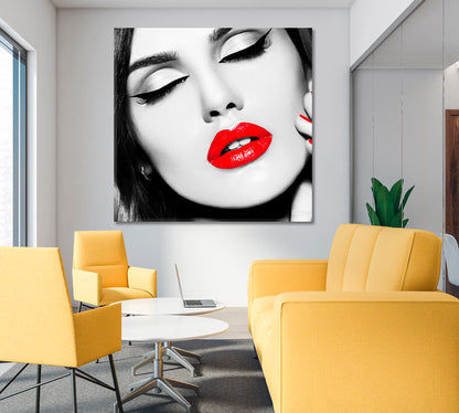 BEAUTY RED LIPS Glamor Hairstyle High Fashion Women Face Beauty Salon Artwork Prints Artesty   