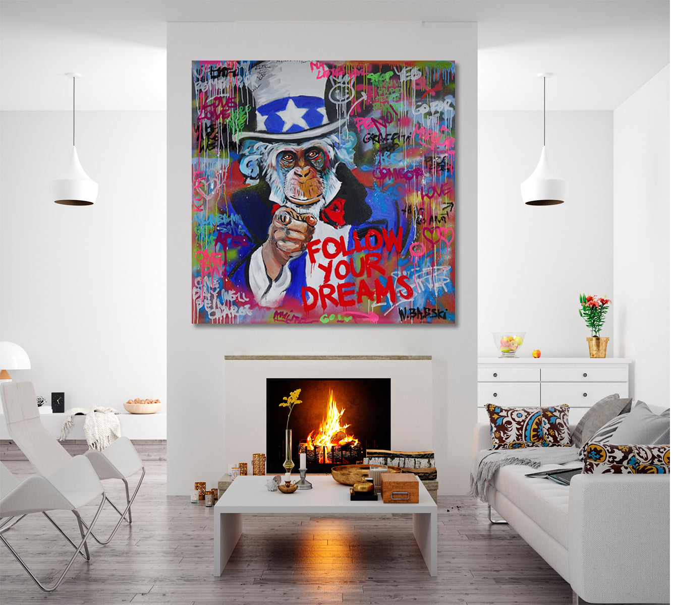 GRAFFITI GRUNGE STYLE Follow Your Dreams Drip Paint Expressionism Canvas Print  - Square Contemporary Art Artesty   