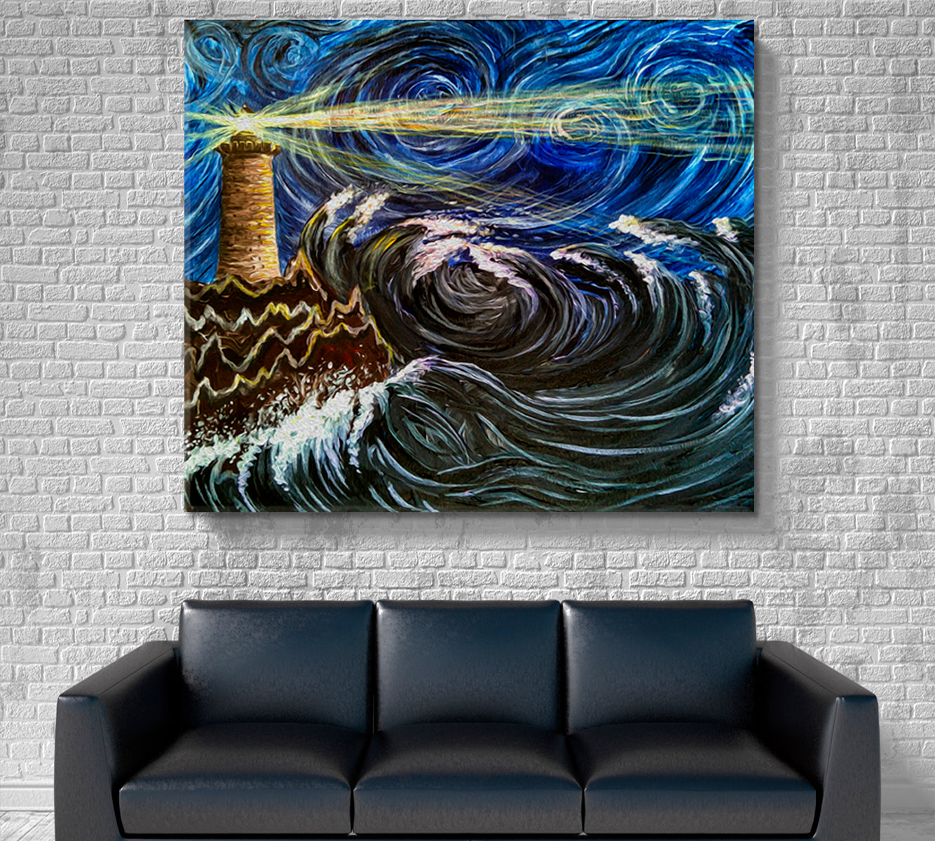 Lighthouse in Sea Storm Vibrant Impressionism Fine Art Artesty   