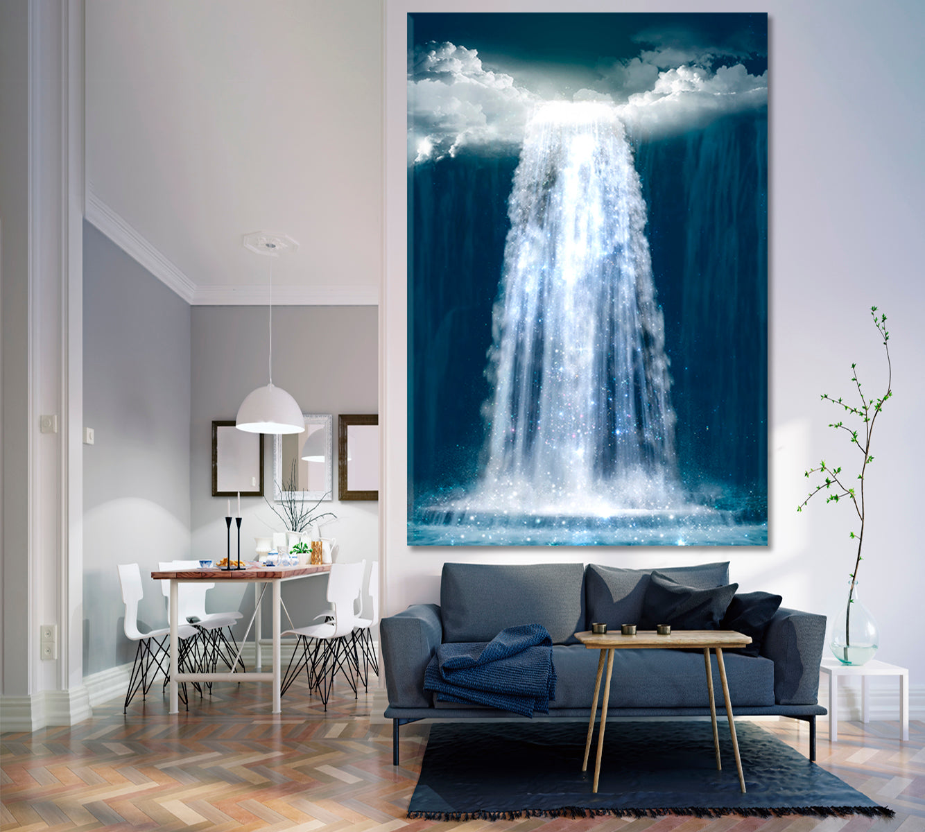 UNREAL Fantasy Waterfall Falls From Heaven Mesmerizing Magical Scenic | Vertical Surreal Fantasy Large Art Print Décor Artesty   