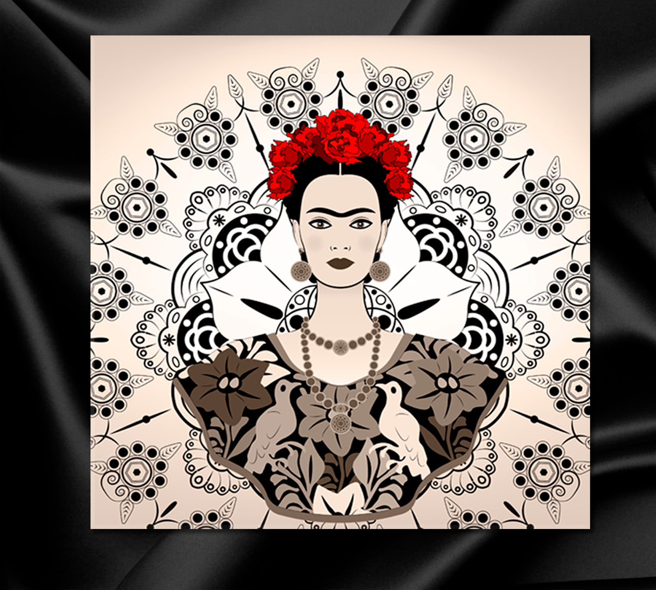 MANDALA Frida Kahlo Young Beautiful Mexican Woman Traditional Hairstyle - Square People Portrait Wall Hangings Artesty   