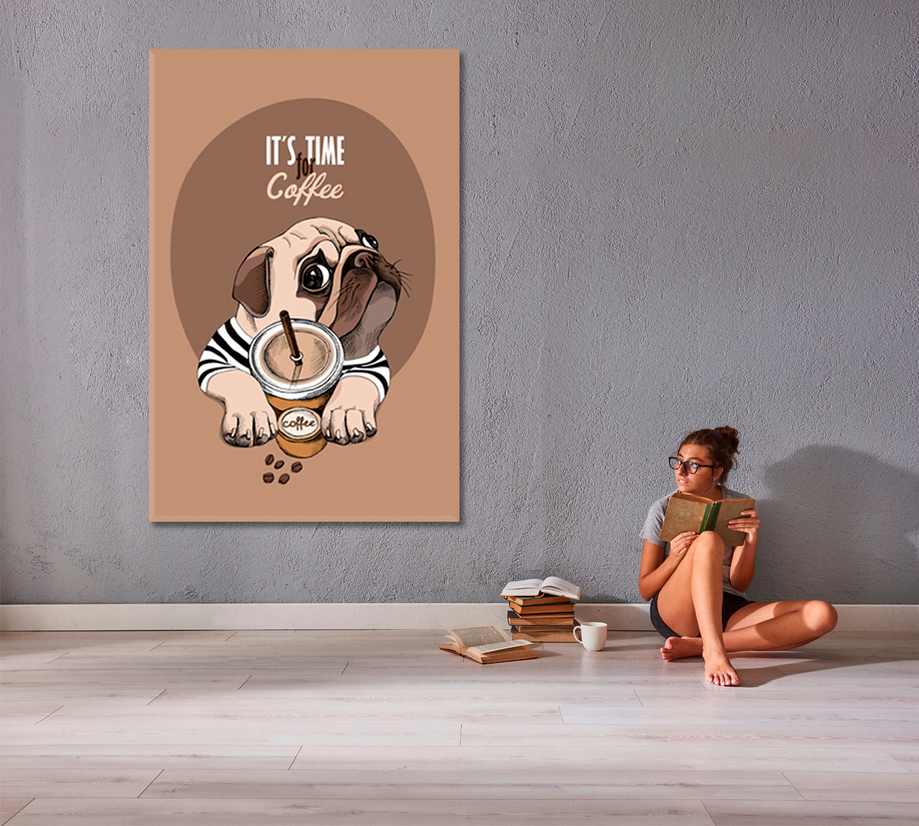 FUNNY PUG Coffee Lovers - V Animals Canvas Print Artesty   