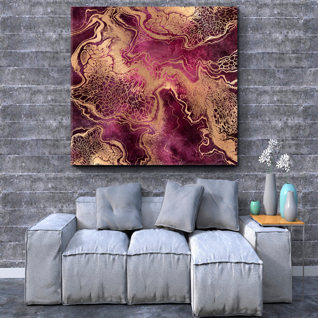 PINK PURPLE ROSE Golden Veins Marble Swirls Luxury Fashion Marbling Fluid Art, Oriental Marbling Canvas Print Artesty   