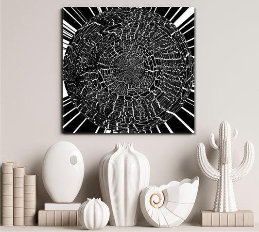 BLACK WHITE Futuristic Psychedelic Hypnotic Grunge Abstract Poster Contemporary Art Artesty 1 Panel 12"x12" 