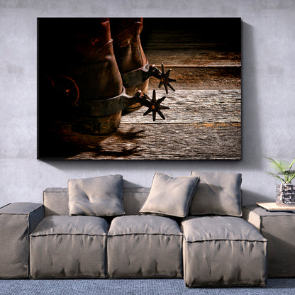 WILD WEST Retro Cowboy Western Riding Spurs Vintage Style Canvas Print Vintage Affordable Canvas Print Artesty 1 panel 24" x 16" 