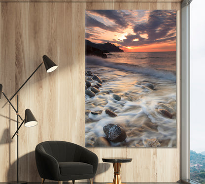 Incredible Beauty Panoramic Landscape Sunset on The Rocky Beach Canvas Print  - Vertical Scenery Landscape Fine Art Print Artesty   