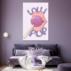 POP ART Woman's Lips Soft Purple Lilac Violet Colorful Lollipop - V Pop Art Canvas Print Artesty   