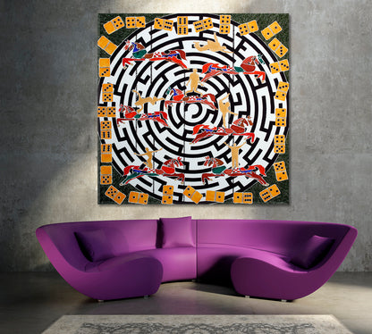 LABYRINTH Modern Abstract Art Dominoes Parts Horses People Maze Abstract Art Print Artesty   