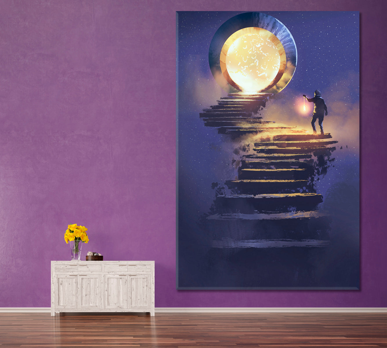 SURREAL The Skyward Journey Fantasy Light Man Lantern Staircase Fantastic Door - Vertical Surreal Fantasy Large Art Print Décor Artesty   