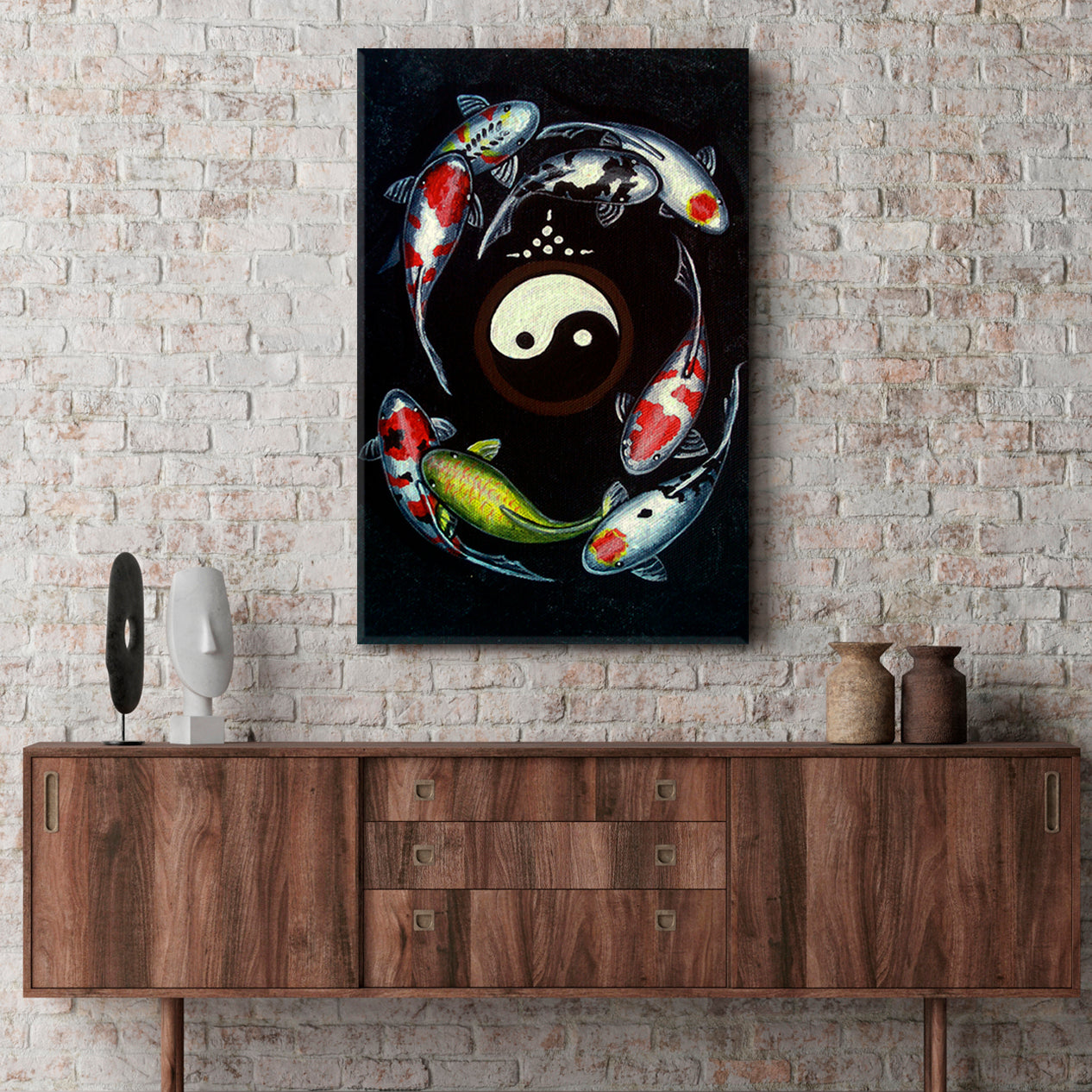 Koi Fish Yin Yang Art Painting Asian Style Canvas Print Wall Art Artesty   